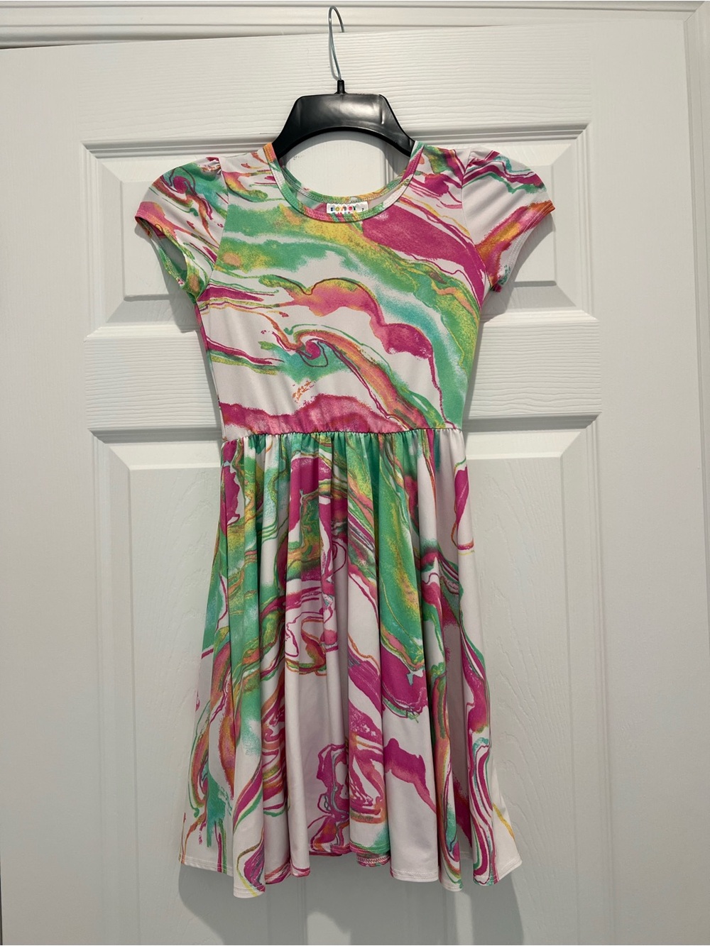 Dot Dot Smile Pink, Green & Yellow Marble-Print Twirl Dress